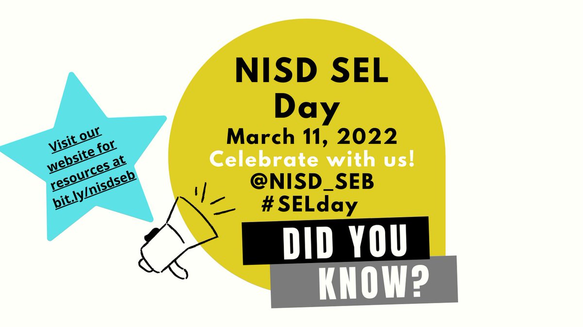 Celebrate with us this Friday! Check out our website bit.ly/nisdseb for ready to use resources for National SEL Day on Friday, March 11th! #SELday #NISDSEB