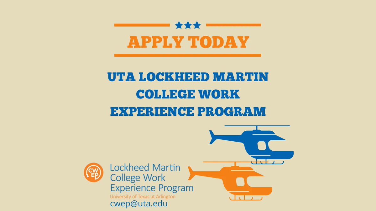 hireamav's tweet photo. Apply now for the UTA Lockheed Martin College Work Experience Program (CWEP)! This program will give you hands-on experience relevant to your academic and career goals. To learn more about the program, visit the link in our bio! #LockheedMartin #UTArlington #CWEP #HireaMav https://t.co/GUgRqE6vEY