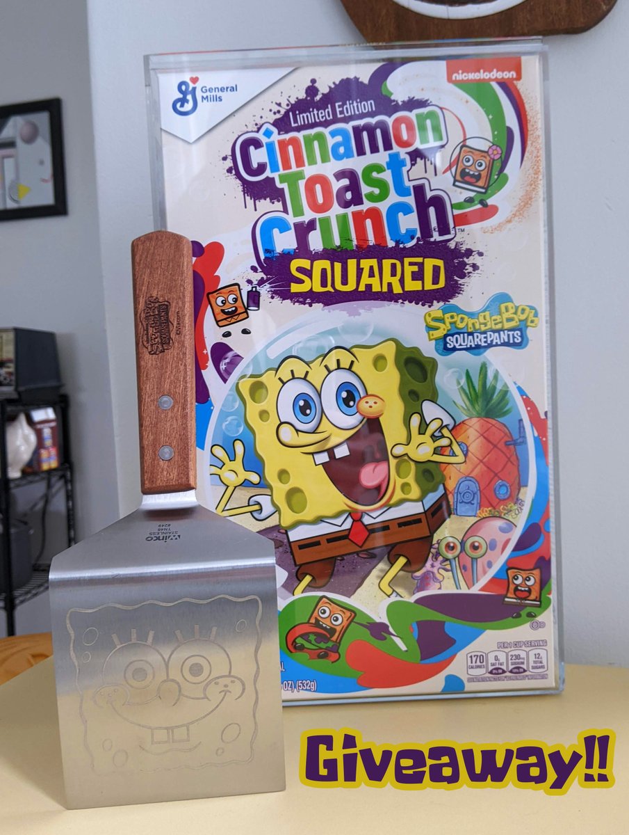 cerealouslynet's tweet photo. Happy #NationalCerealDay!! Let's celebrate with a little #Giveaway— 

Simply FOLLOW me and RETWEET this for a chance to win a box of SpongeBob Toast Crunch, complete with a bizarrely sharp &amp; heavy spatula. This set is sold out online and will not be sold in stores! https://t.co/oZQwwj18Mi