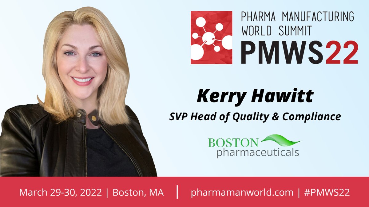 Joining us this year at #PMWS22 is Kerry Hawitt, SVP Head of Quality &amp; Compliance at <a href="/BosPharma/">Boston Pharmaceuticals</a> leading a roundtable discussion. 

Stay tuned for more details! 

#pharmamanufacturing #pharmaindustry