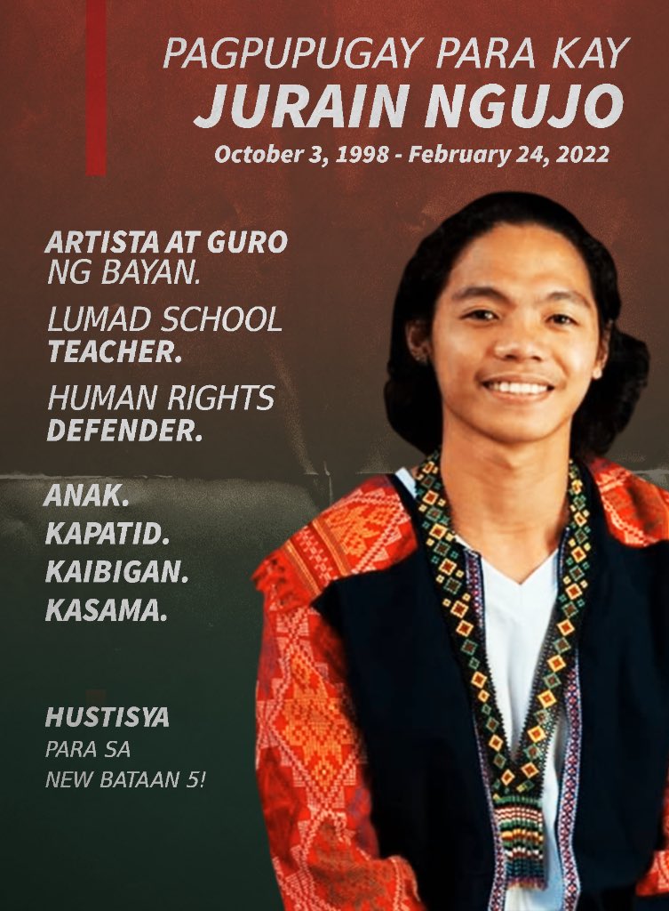 savelumadschool's tweet photo. UDPATE:

Lumad school volunteer teacher Jurain Ngujo was laid to rest earlier today, March 7, in his hometown in North Cotabato. 

SIGN OUR PETITION NOW!
https://t.co/3Erw9AEmBW

READ: https://t.co/oCTwhBwUhT

#JusticeForTeacherJurain
#JusticeForNewBataan5 https://t.co/R9dlrSri86