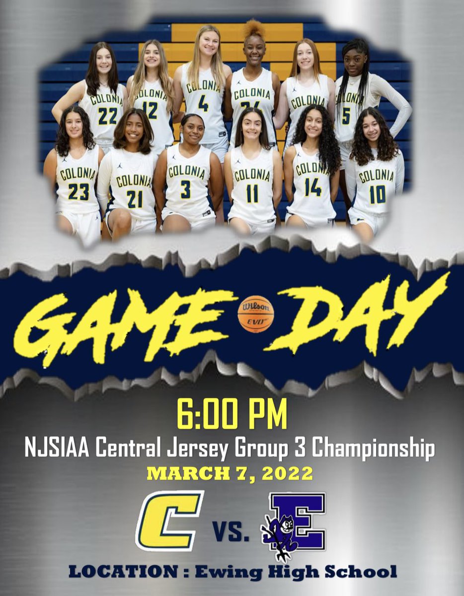 Colonia Girls’ Basketball (@ctowngirlshoops) on Twitter photo 🚨GAME DAY🚨
CJG3 SECTIONAL CHAMPIONSHIP 🏆
Get your tickets - njsiaa.org/tickets
Passcode: 3HH874AWAY
<a href="/ColoniaHigh/">Colonia High School</a> @coloniahssports <a href="/colonia_crazies/">Colonia Crazies</a>
#ctownfamily #holdtherope 🚨GAME DAY🚨
CJG3 SECTIONAL CHAMPIONSHIP 🏆
Get your tickets - njsiaa.org/tickets
Passcode: 3HH874AWAY
<a href="/ColoniaHigh/">Colonia High School</a> @coloniahssports <a href="/colonia_crazies/">Colonia Crazies</a>
#ctownfamily #holdtherope