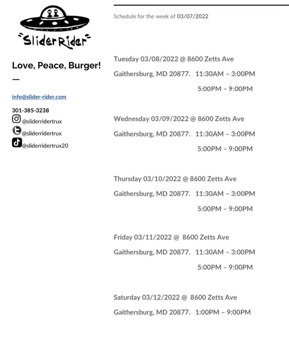 SliderRiderTrux's tweet image. 🛸Slider Rider is excited to share that we now have extended hours🥳 
Tues-Fri: 11:30AM-3:00PM then 5:00PM-9:00PM🍽🍔
Saturday: 1:00PM-9:00PM
We also have combo deals🤩and NEW picnic style outdoor seating!✨
Now you can enjoy our juicy goodness😋anytime⏱or place you want❤️☮️🍔