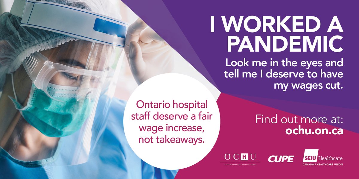 OCHU_Healthcare's tweet photo. With inflation, Bill 124's wage limit of 1% per year translates to a real wage cut of more than 4% for health care workers. How can @fordnation think this is acceptable for pandemic "heroes"? @SEIUHealthCan #RepealBill124 https://t.co/p5mZDB1JXI