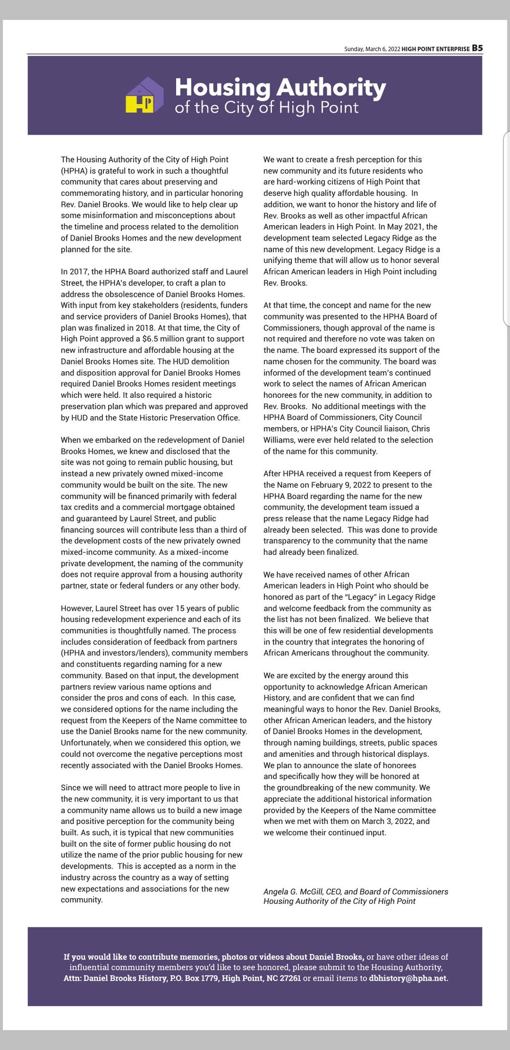 Housing Authority of the City of High Point on Twitter "Except from