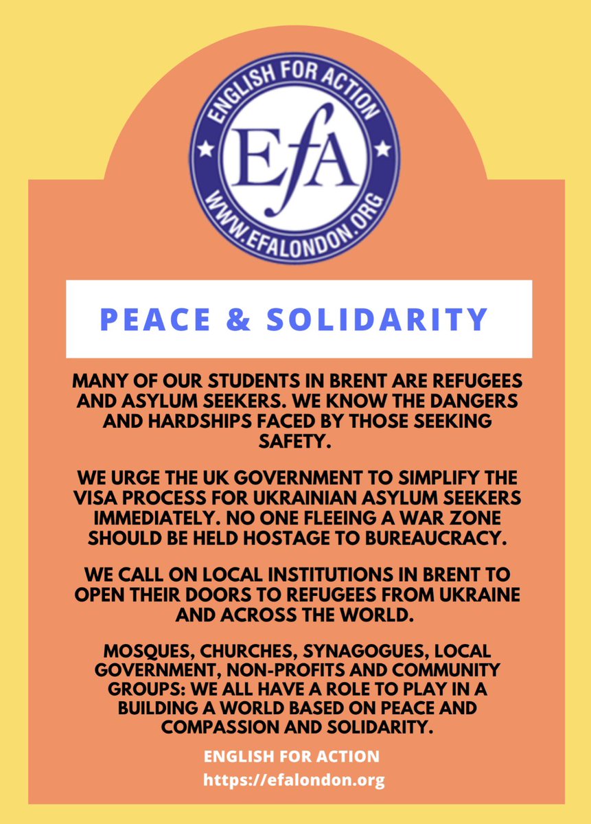 EFA Brent always stands on the side of peace. We will support #Ukrainian asylum seekers in every way we can. #peace #solidarity
#StopWar