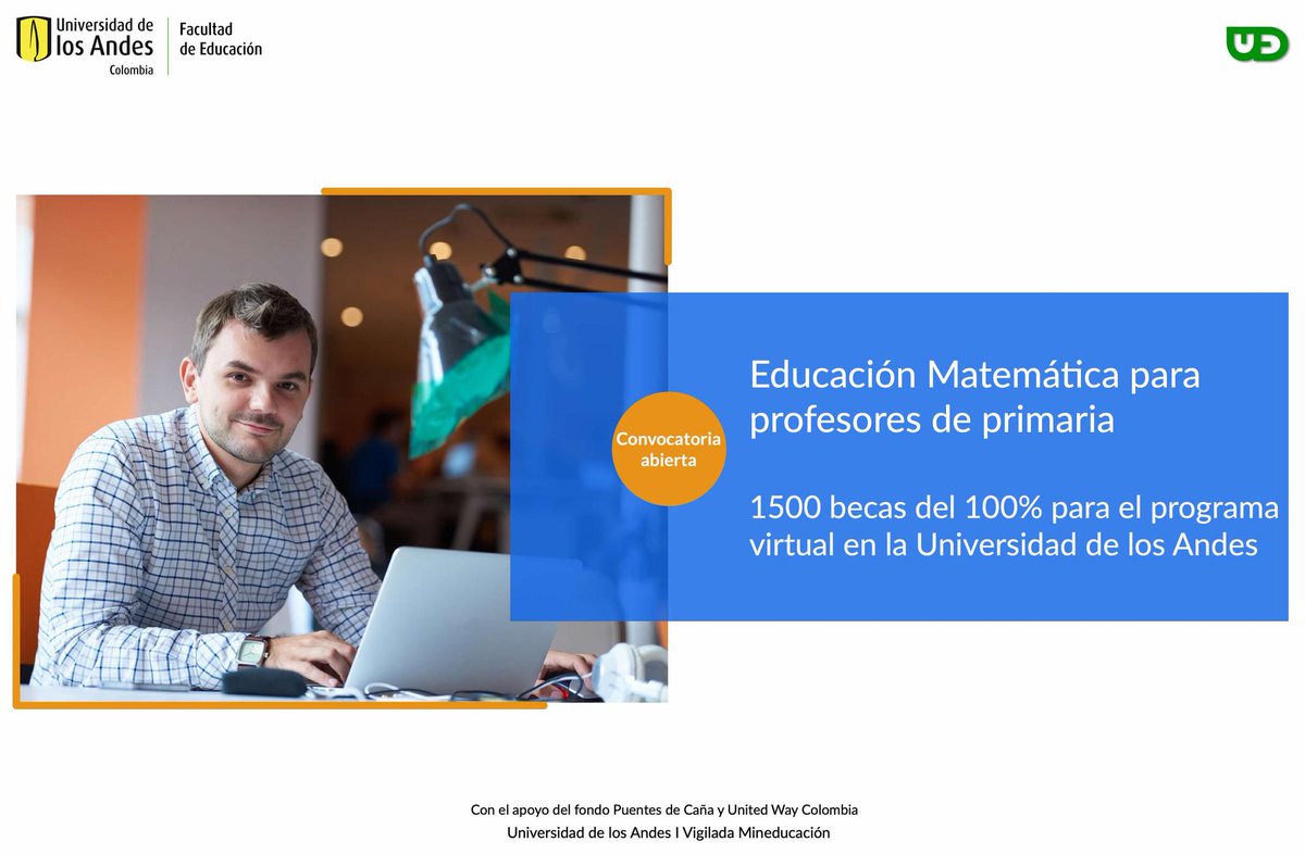 ¿Ya te postulaste para ser beneficiario del programa de becas?
👉 Consulta la información del programa PRIMAT y postúlate en bit.ly/UED_PRIMAT_Edco
<a href="/UnitedWayCO/">United Way Colombia</a> <a href="/coursera/">Coursera</a> <a href="/FCompartirCol/">Fundación Compartir</a> <a href="/FacuEducacion/">Facultad Educación | Uniandes</a>
#primaria #educaciónprimaria #educaciónmatemática  #cursogratis #diplomado