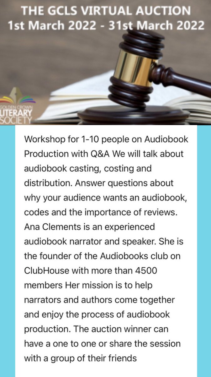 JJeffriesVoice's tweet photo. Would you like to find out about producing your #audiobook 
#WritingCommunity ✍️ 

Look no further than the
@goldencrownls Auction

https://t.co/DkxUtKFnR9 https://t.co/7C3HjplT5d