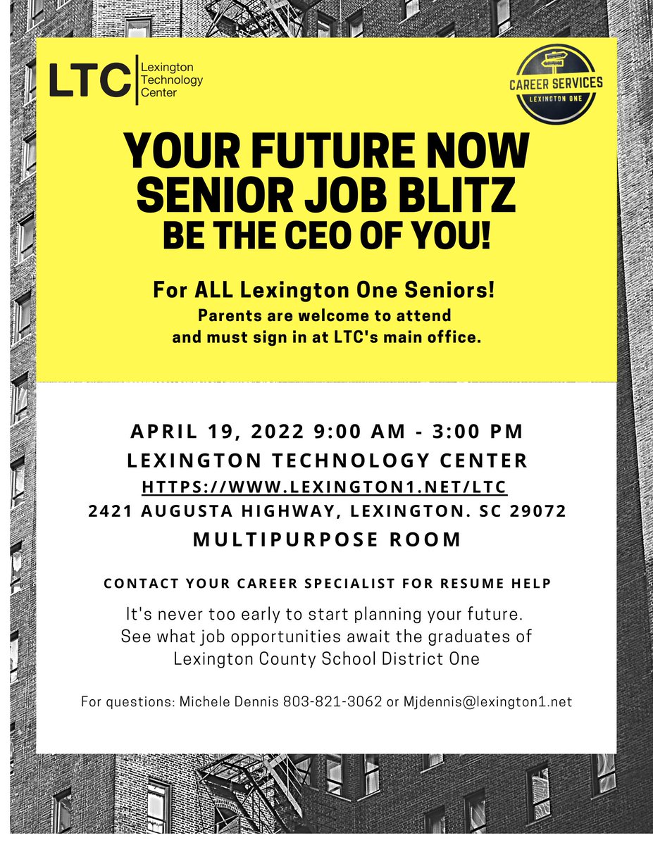 Senior Job Fair Coming!  We are looking for employers to market their openings, and we are looking for high school seniors who need jobs to fill those positions.  See details below and register to attend.