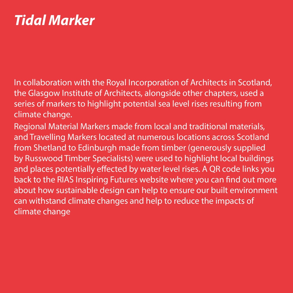 #COP26Recap In collaboration with the Royal Incorporation of Architects in Scotland, the Glasgow Institute of Architects, alongside other chapters, used a series of markers to highlight potential sea level rises resulting from climate change.