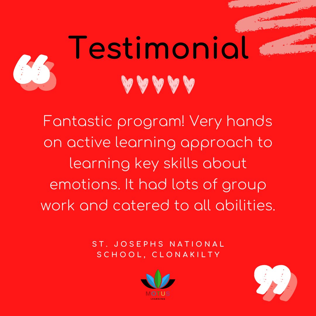 MotusL's tweet photo. Happy Monday everyone!! We are starting this week off with some positive vibes and a lovely recommendation that was left from St Josephs NS in Clonakilty. It is feedback like this that help us do a good job and also enjoy it! 
#mentalhealtheducation #motuslearning #motusmovement https://t.co/9asstkJkxq