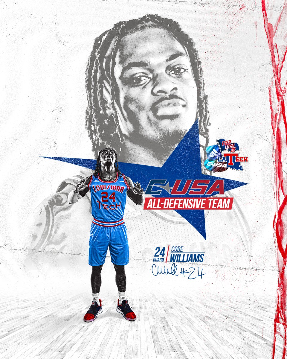LATechHoops's tweet photo. Second straight year our defensive anchor makes the Conference USA All-Defensive Team.

Congrats, @CobeWill24! 🏅 https://t.co/csy119J68O