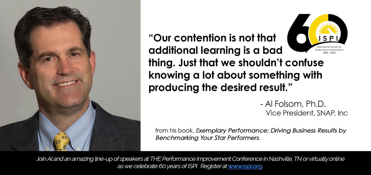 Join Al Folsom in Nashville April 25th @ 9:00
lnkd.in/dJ7rE3aJ
#ISPI60thAnniversary