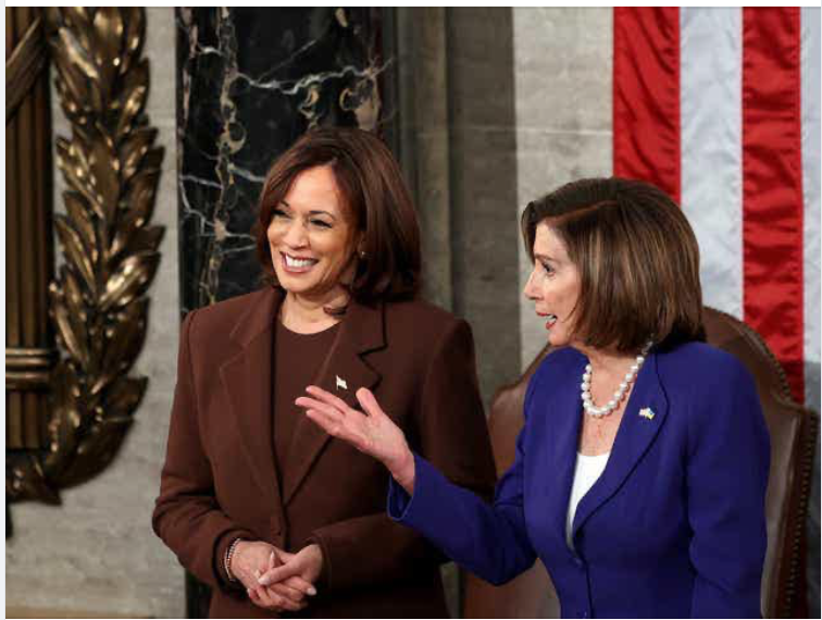 Vice President Kamala Harris and House Speaker Nancy Pelosi once again made history, marking the first time two women sat behind the president during the State of the Union.