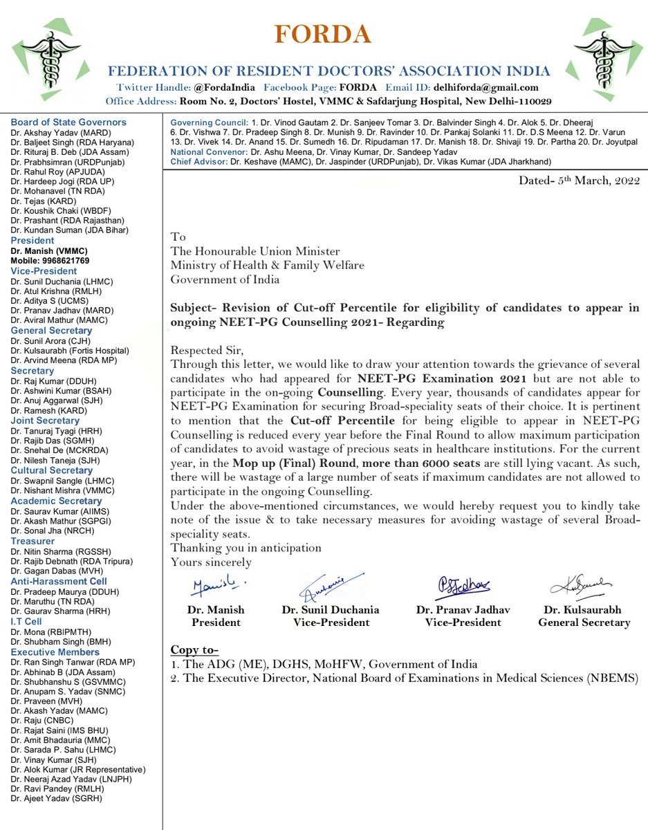DerChirurgunfal's tweet photo. We are trying our level best to uprise the competent authorities about the need of cut off revision and ensure maximum participation in the counselling.
But remains unheard so far.
@FordaIndia @NMSF3 @mansukhmandviya @NbeIndia https://t.co/S5qw2GfGZA