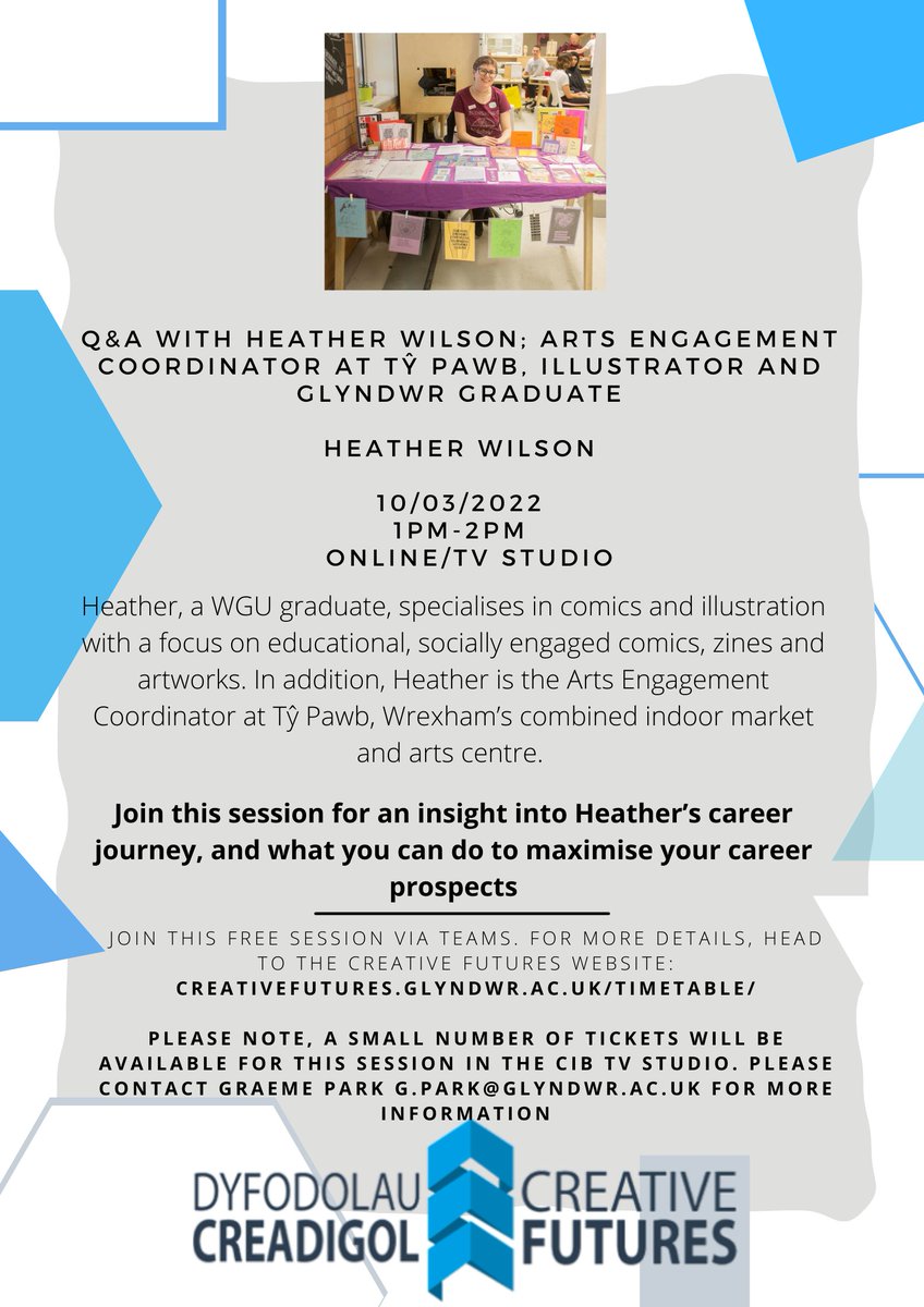 GlyndwrCF22's tweet photo. Coming up this Thursday, 10th March we have special guest Heather Wilson- not to be missed! 

For full details and joining instructions, head to the Creative Futures website https://t.co/LVcTINiIdZ https://t.co/6HPAEIfBys