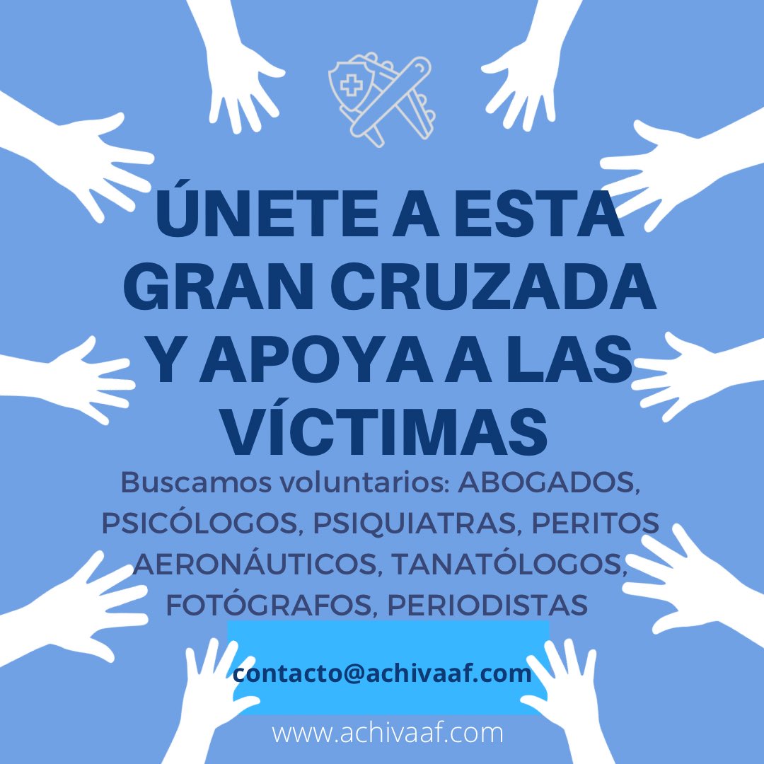 achivaaf's tweet photo. ¿Tienes vocación y quieres ayudar a las víctimas de accidentes de aviación y sus familias?  Te necesitamos!! Escríbenos a contacto@achivaaf.com 

#achivaaf #aircrashinvestigation #victimas #AyudaHumanitaria https://t.co/DMhlbJc6io