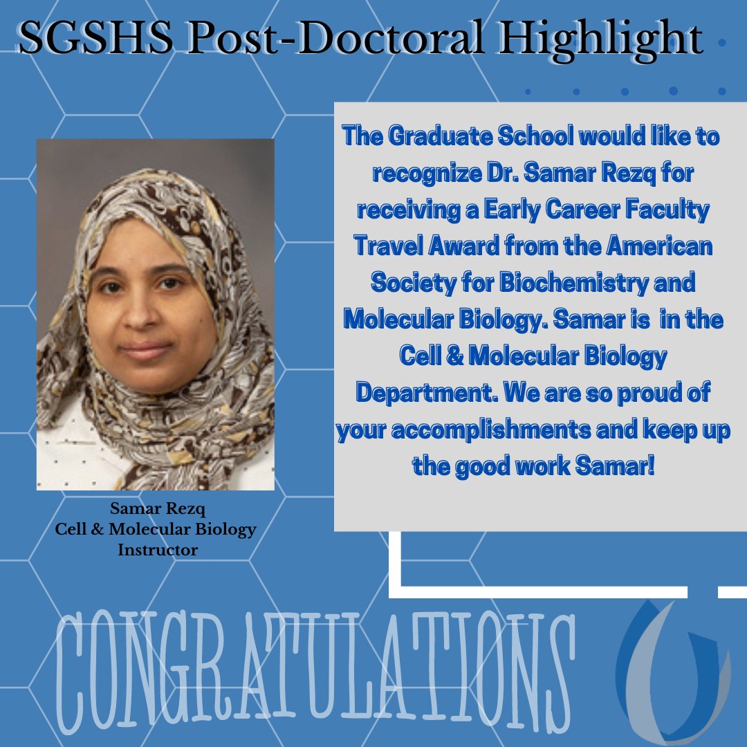Congratulations Dr. Samar Rezq for receiving an Early Career Faculty Travel Award from the American Society for Biochemistry and Molecular Biology. Congratulations on your achievement Samar! #ummcampus