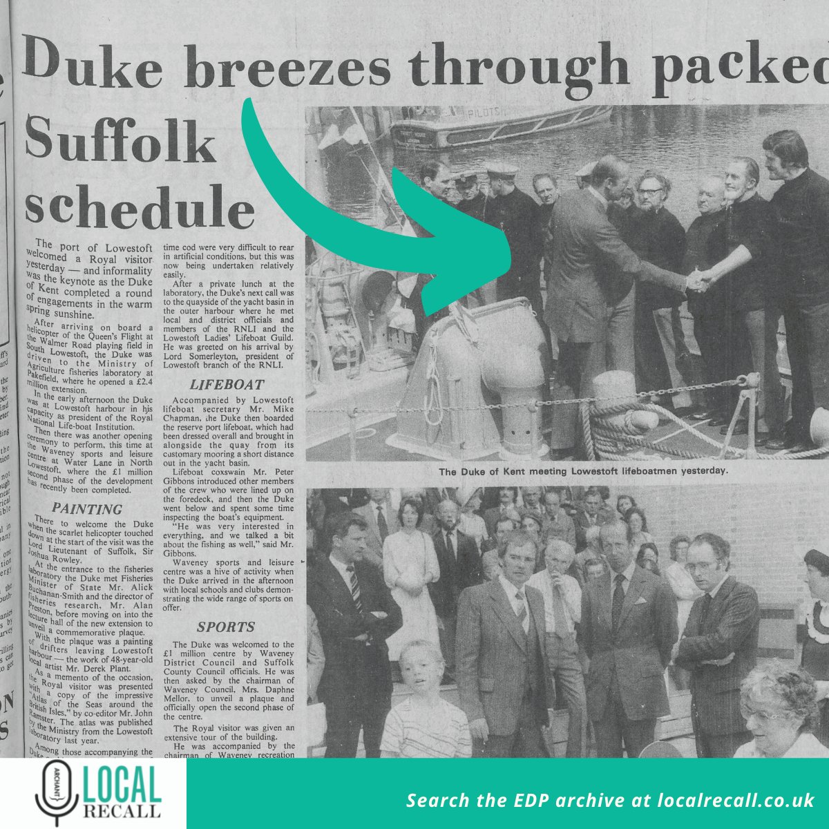 localrecall's tweet photo. In 1982, the Duke of Kent visited the port of Lowestoft on his Suffolk tour. 

If you're a fan of the Royals then there are plenty of stories from the past on Local Recall that you can discover: https://t.co/mjOhBBNFHi https://t.co/7g4t5rTAeQ