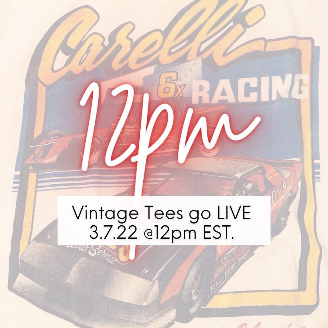 The wait is over!!! Our vintage tees go LIVE TODAY @ 12m EST! 🛍🛍
You choose the authentic vintage race tee &amp; we make it yours! Whether you want to crop it, turn it into a bag or even a bear! We got you! 😊
