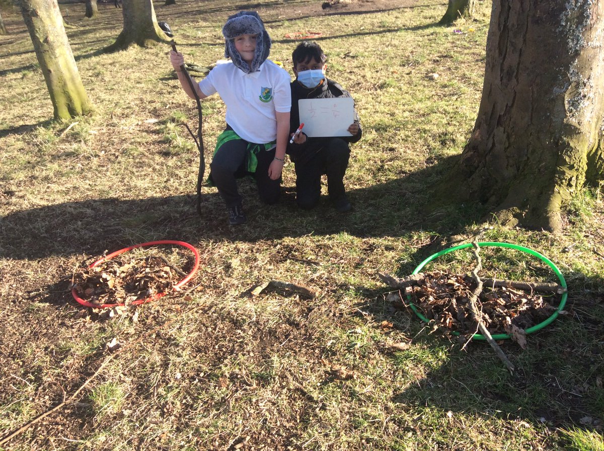 MrsPowell5's tweet photo. Creating equivalent fractions was the focus of our Outdoor learning today! Some great examples! @SchoolBroomhill 🍁🍂🌳🌿☀️#wecanworktogether https://t.co/EsEQqIRsDk