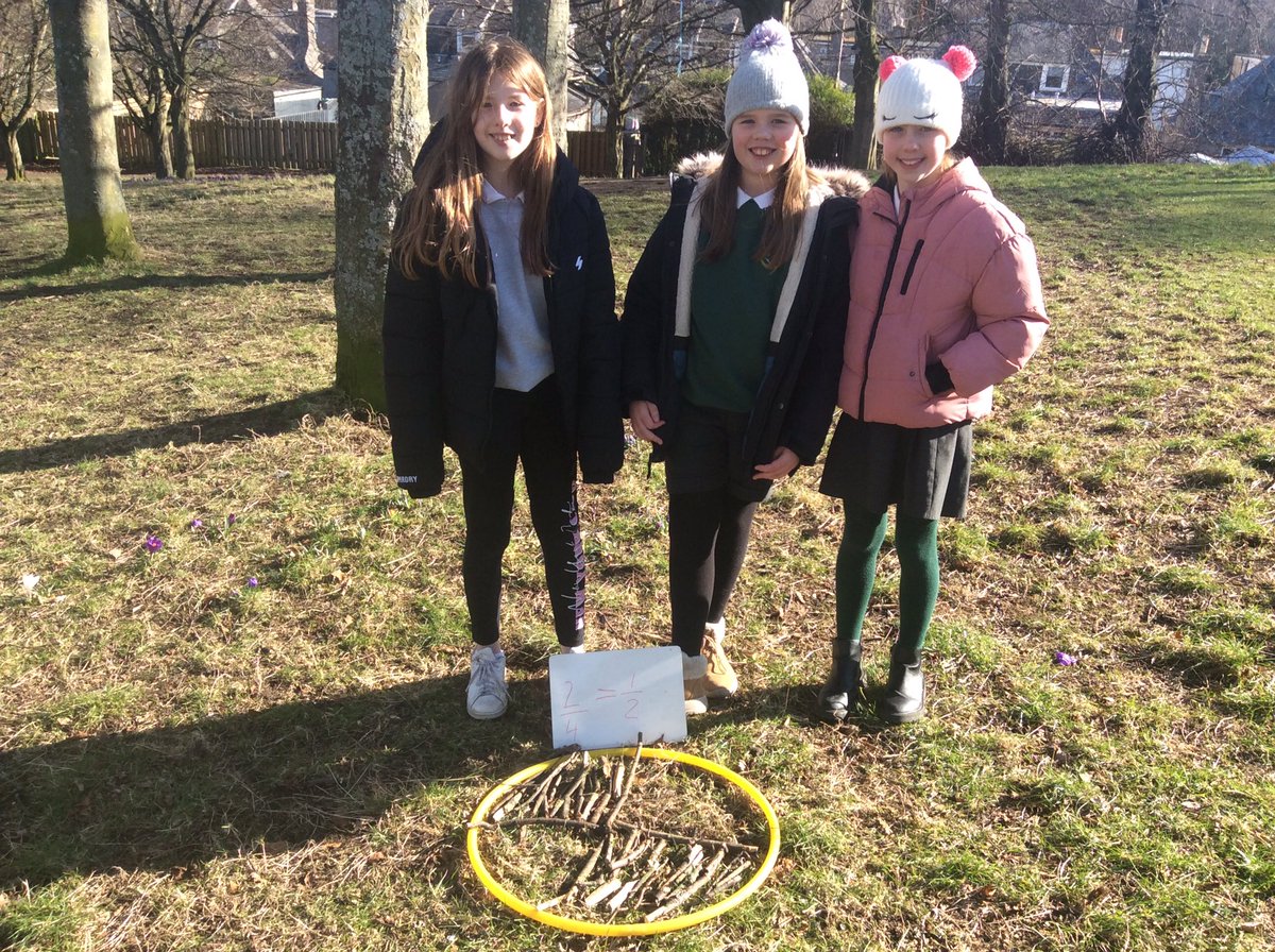 MrsPowell5's tweet photo. Creating equivalent fractions was the focus of our Outdoor learning today! Some great examples! @SchoolBroomhill 🍁🍂🌳🌿☀️#wecanworktogether https://t.co/EsEQqIRsDk