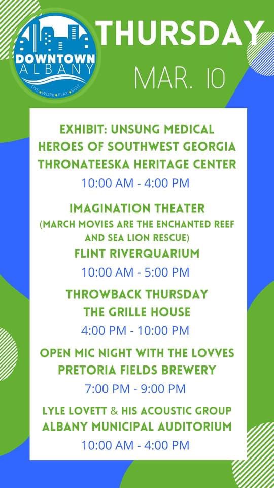 DtownAlbany's tweet photo. Check out what’s happening in Downtown Albany this week!! For more information contact the Downtown Manager’s Office at (229) 483-7665. https://t.co/EH0ampbWUr