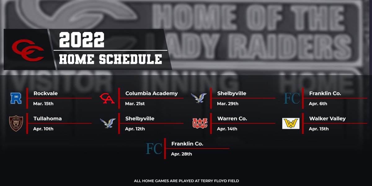 CCLadyRaiders's tweet photo. 2022 Home Schedule
Season passes are on sale today at the CCHS main office. https://t.co/nMa1TT3iBn