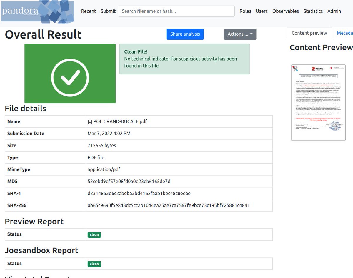 circl_lu's tweet photo. Pandora is an analysis framework to discover if a file (mainly office files) is suspicious and conveniently show the results. You can also run your own service.

https://t.co/7akr5wFHwg
Online service: https://t.co/EJvqgfWh24
Open source repository: https://t.co/Xks9mFoURB https://t.co/JHCxS6lnlV