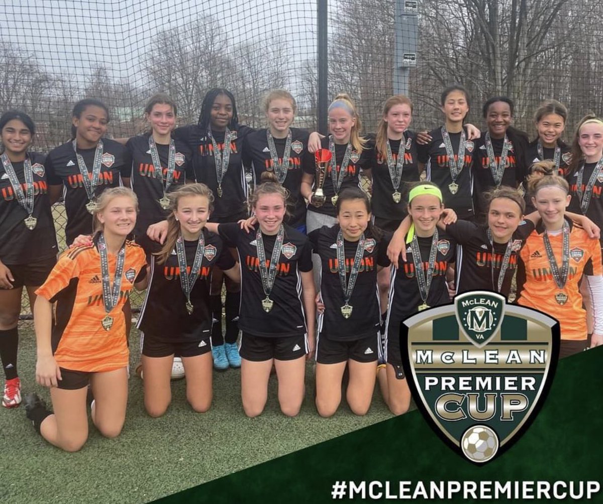 Congrats to our ECNL 2007 Girls, McLean Premier Cup Champs 🏆playing a year up in the top bracket! Way to go, girls!  #VAUnionECNL #StrongerTogether ⚫️🟠🟢