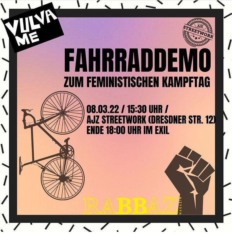 _C_Nazifrei's tweet photo. Auch in #Chemnitz gibt es eine Veranstaltung zum internationalen feministischen Kampftag.
Ab 15:30 Uhr könnt ihr euch aufs bike schwingen und mitfahren. #c0803 https://t.co/oc70MRaU1Q