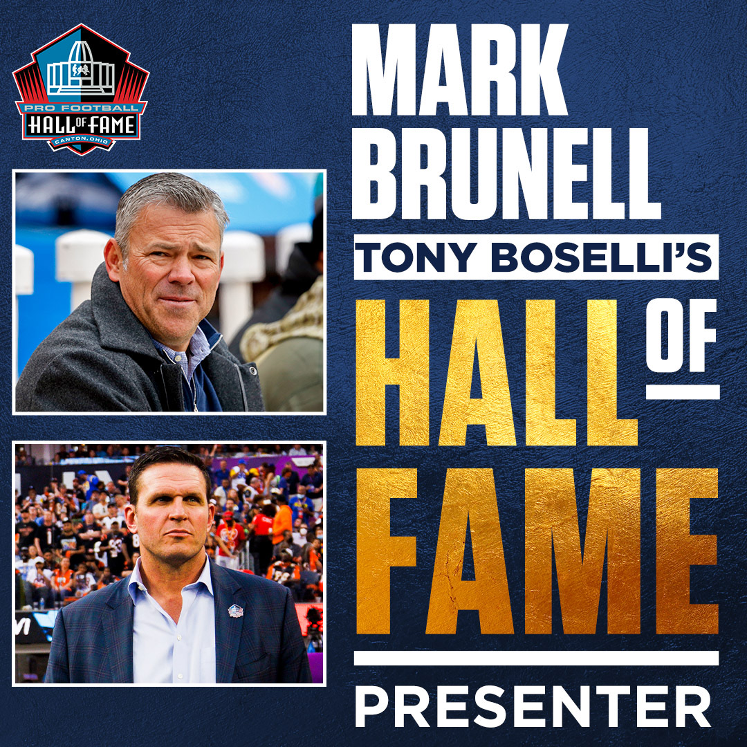ProFootballHOF's tweet photo. Class of 2022 News:  @TonyBoselli selects former @Jaguars teammate Mark Brunell as his Presenter.

#PFHOF22 | #DUUUVAL https://t.co/oIg5idDkTE