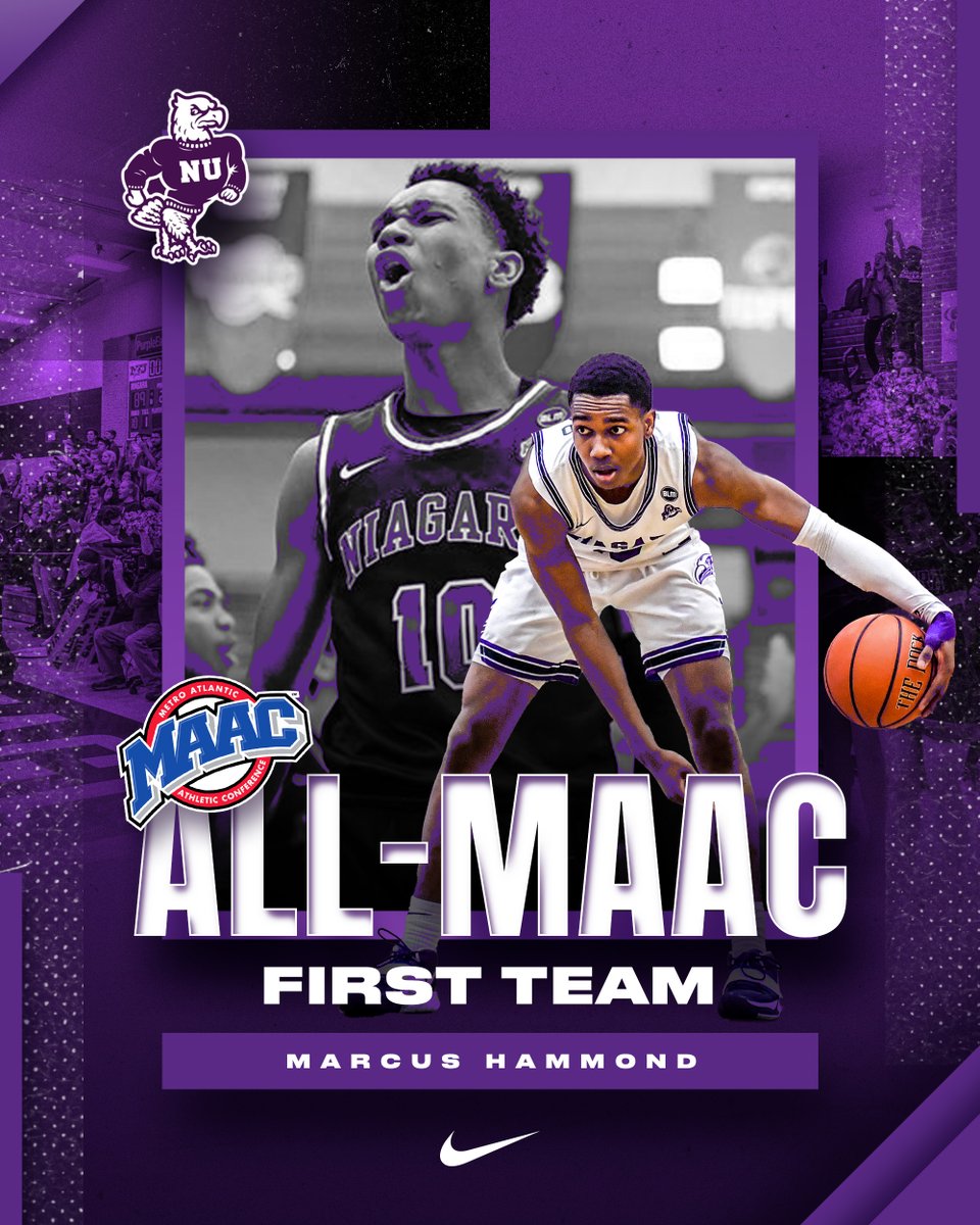 NiagaraMBB's tweet photo. Congratulations to @iam_marcuss, who has been named to the All-MAAC First Team‼️ He is the eighth player in NU program history to earn all-conference honors three times‼️

🟣🦅🏀 https://t.co/Bpzb4PyYvJ