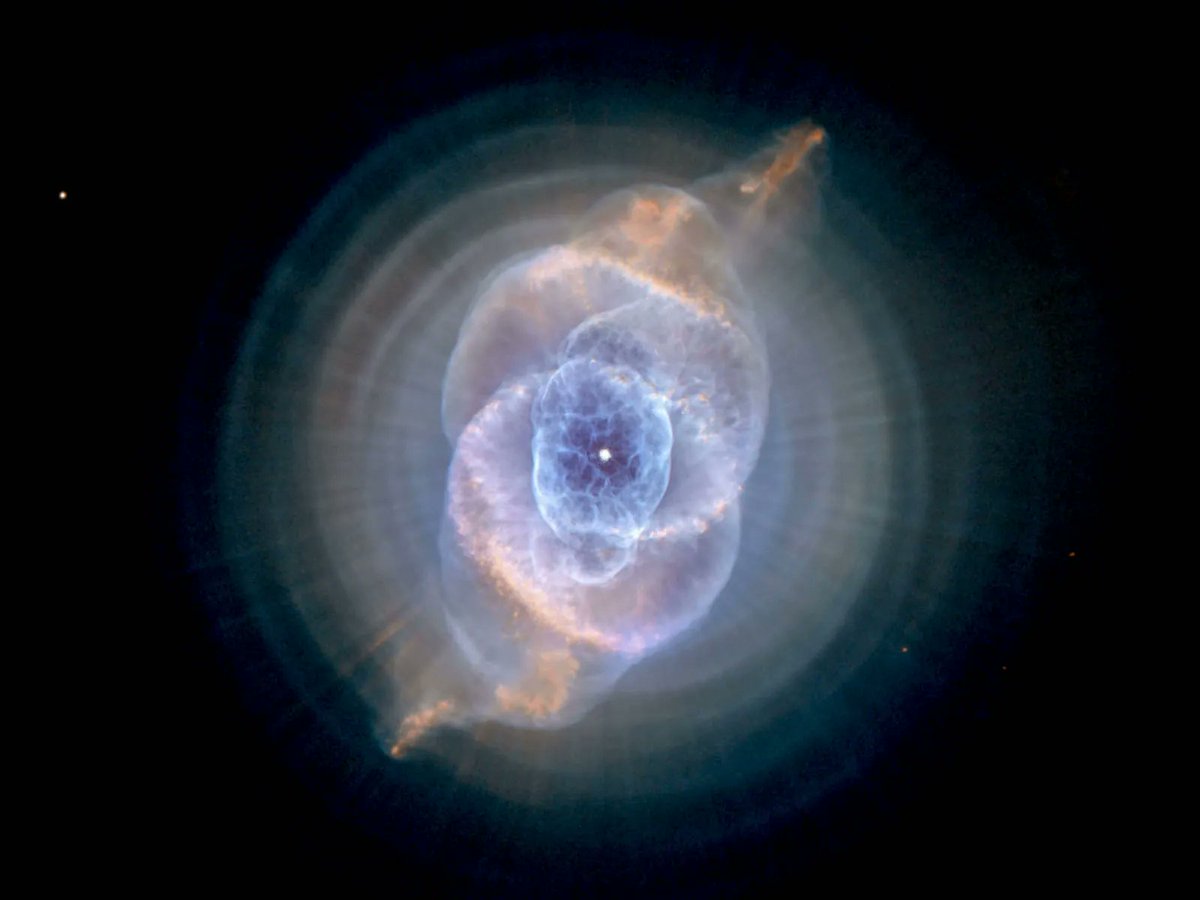 SETIInstitute's tweet photo. #PPOD: The full beauty of the Cat's Eye Nebula (NGC 6543) is revealed in this detailed view from@HubbleTelescope.  Each 'ring' is actually the edge of a spherical bubble seen projected onto the sky - that's why it appears bright along its outer edge.  @NASA @esa @stsci @AURADC https://t.co/MeeR6hcd8r