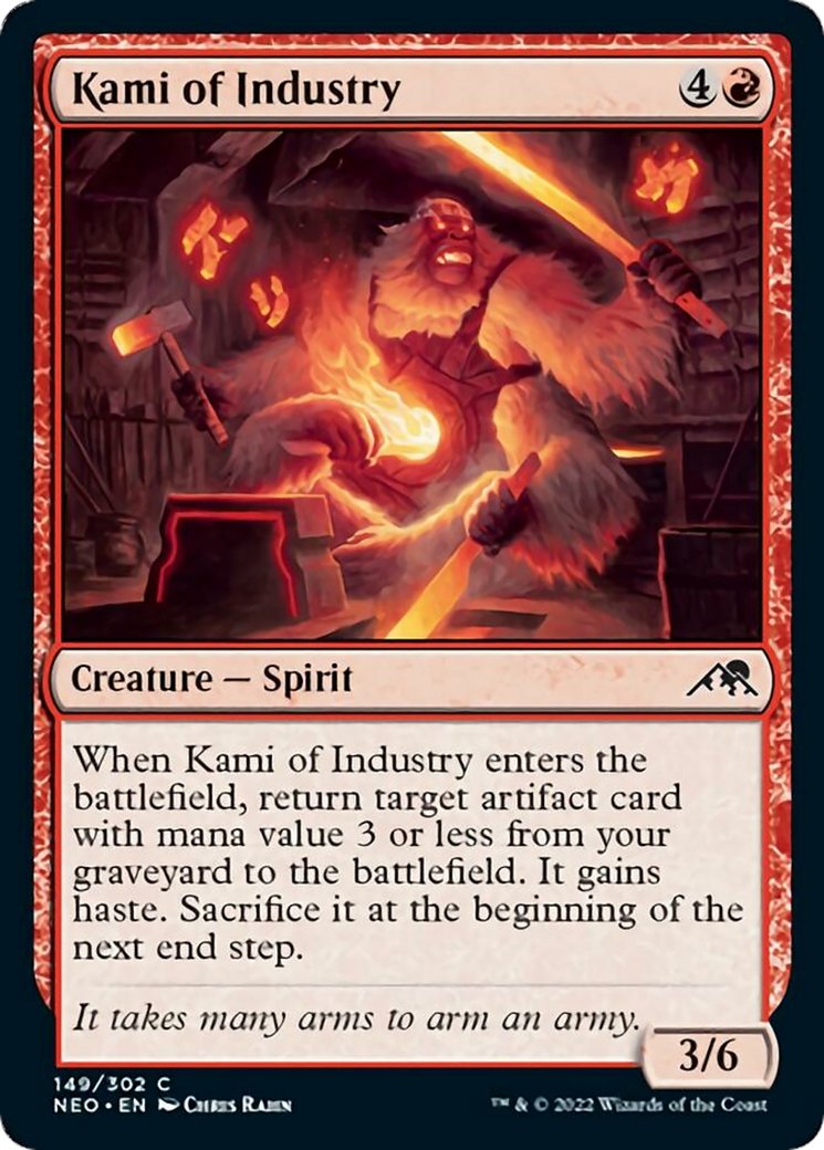 SayNothingGame's tweet photo. Brilliant Restoration and Kami of Industry further eliminate distinction between artifacts and enchantments interaction with the graveyard. https://t.co/M7efkXZqUK