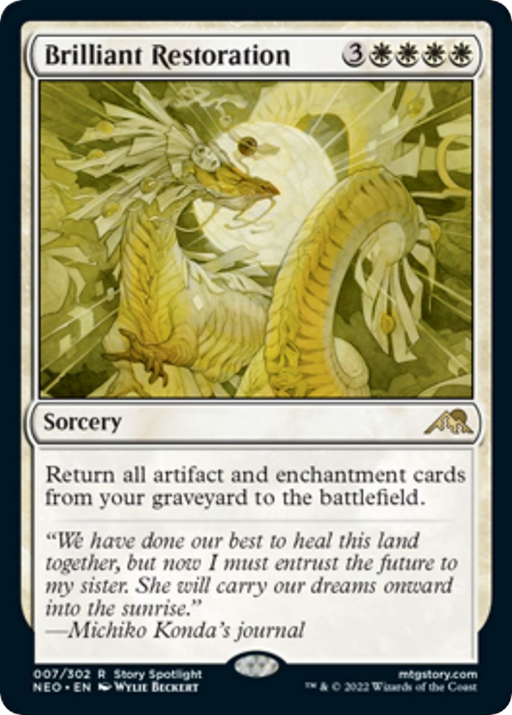 SayNothingGame's tweet photo. Brilliant Restoration and Kami of Industry further eliminate distinction between artifacts and enchantments interaction with the graveyard. https://t.co/M7efkXZqUK