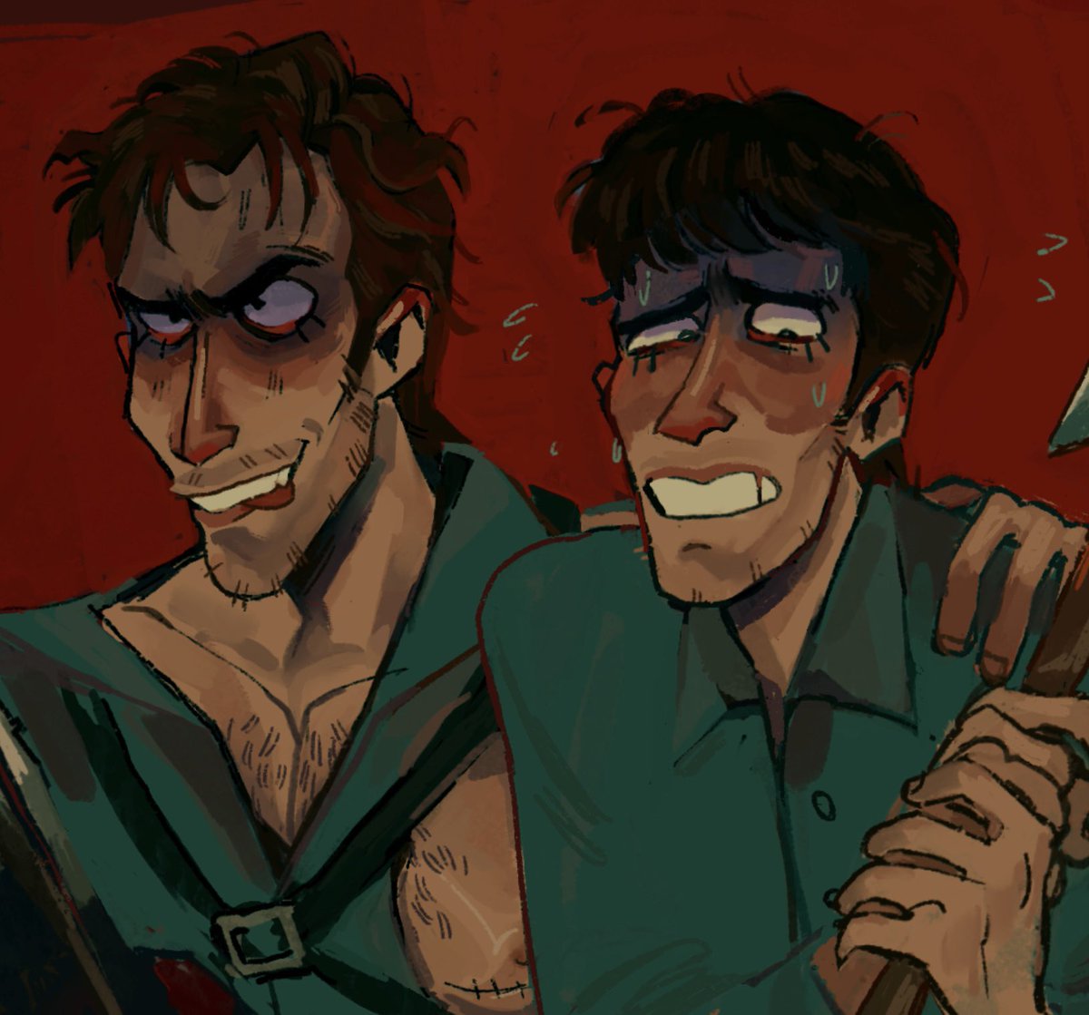 cowboybf's tweet photo. anyways here’s ash from evil dead 1 and 2 :pp the difference between his character in both films makes me go insane and makes me rlly think .. https://t.co/zMV25IgOQI
