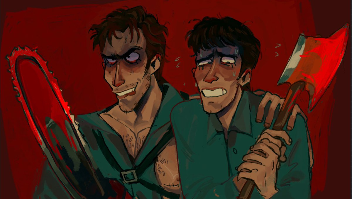 cowboybf's tweet photo. anyways here’s ash from evil dead 1 and 2 :pp the difference between his character in both films makes me go insane and makes me rlly think .. https://t.co/zMV25IgOQI