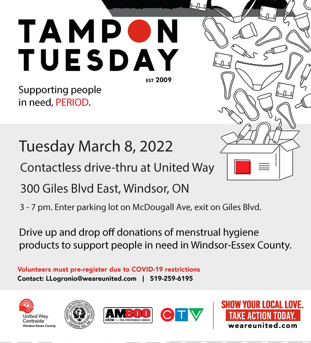 weeoecta's tweet photo. Tomorrow is International Women's Day and Tampon Tuesday. Please see the flyer for more information.
Volunteers are still needed, if interested.
#TamponTuesday #IWD2022 #WDLC #CatholicTeachers #WindsorEssexElementary https://t.co/VYBa1TunEy