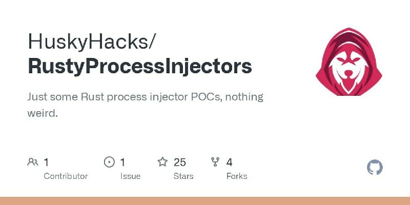 RustyProcessInjectors
Just a few simple POCs for process injection techniques written in Rust, nothing weird.

The plan for these is to eventually fold these into OffensiveRust via PR so people can find the techniques more easily.

… t.me/hackgit/3469