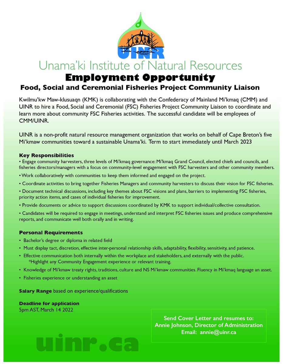 UINR is still looking for the right person for this position.

If you like working with community and with community knowledge holders, this position could be for you.

Deadline is now March 14th, or until a suitable candidate is found.