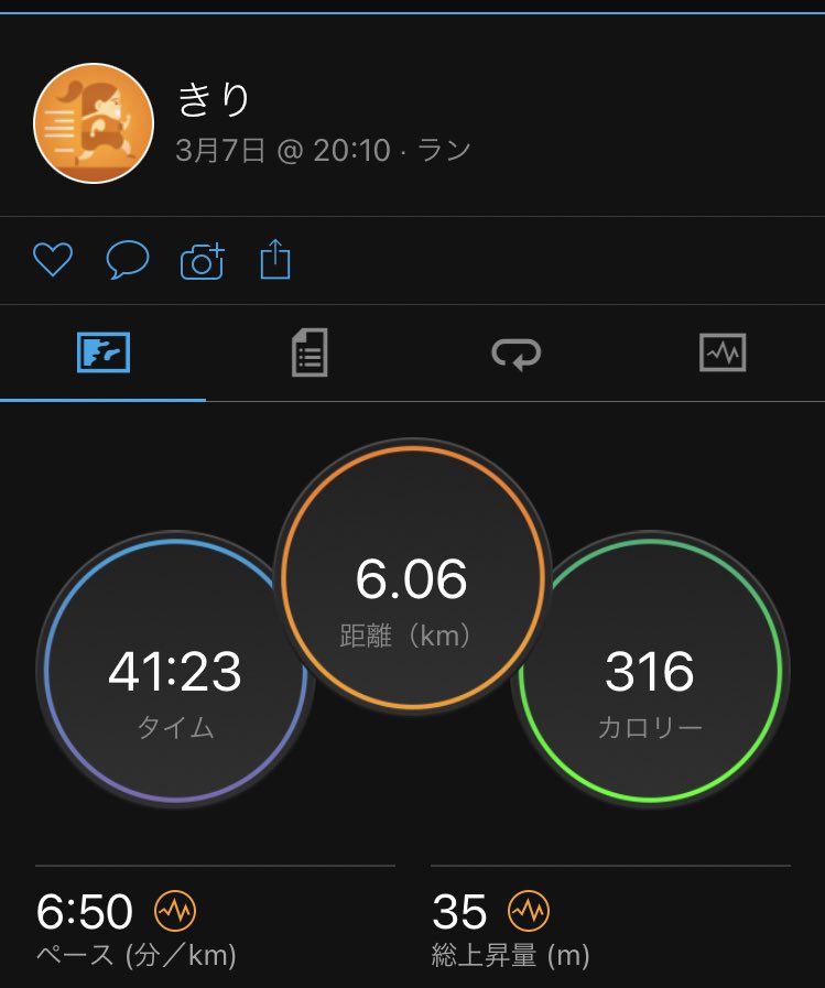 5664kiirii's tweet photo. 今日も6キロ！
ランオフなしで走ってるのでそろそろオフ欲しいけど、メダルに向かってもう一踏ん張り！ https://t.co/XzN0NIY62K