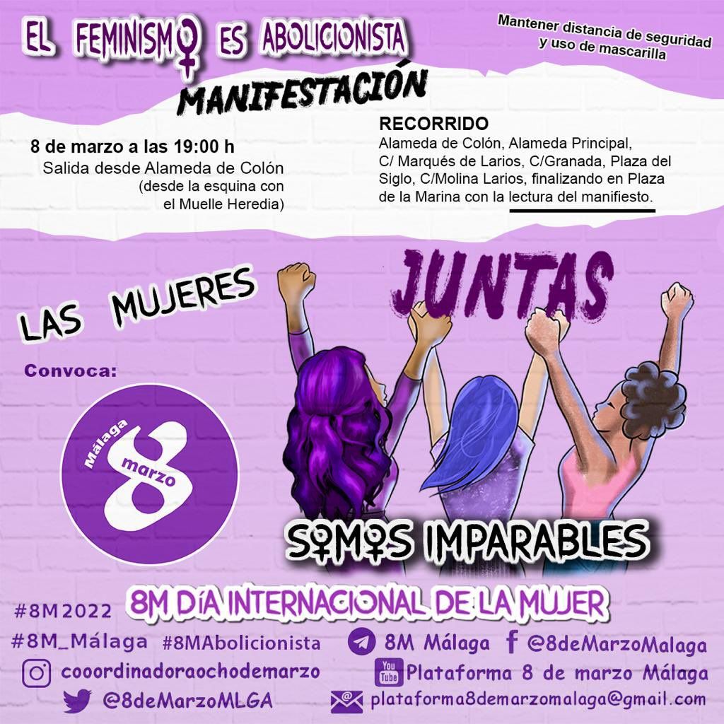 El próximo #8M estaremos en la #manifestación del #8M_Málaga, porque #JuntasSomosImparables.