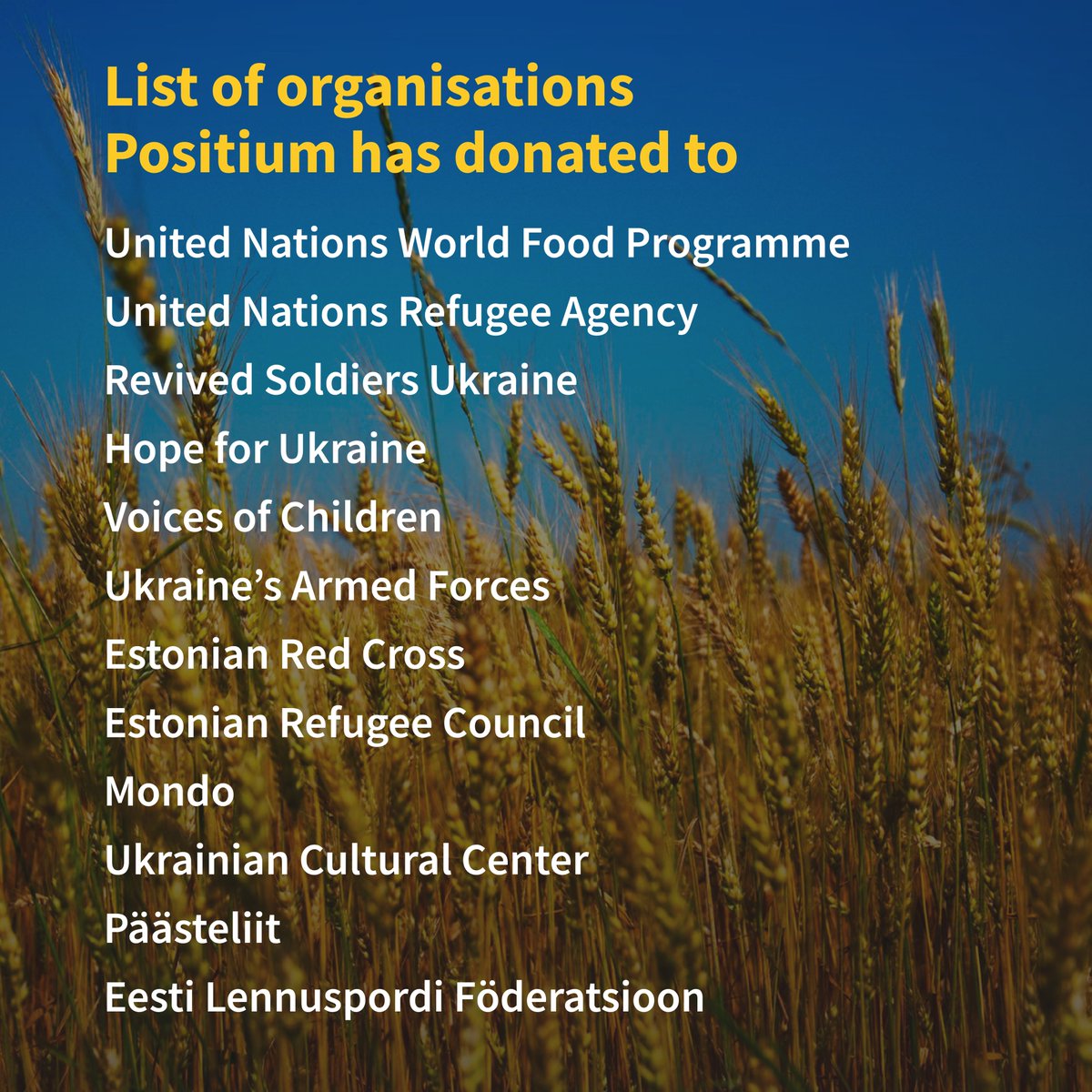 List of organisations Positium has donated to