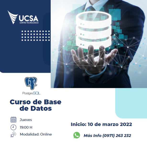 ucsa_ct's tweet photo. Inscripciones abiertas para el curso de PostgreSQL, en el Centro Tecnológico UCSA
Modalidad: Online
Inicio: jueves 10 de Marzo  
Contactos:
📞 221-104
📱 WhatsApp: 0971-263-232 https://t.co/n8I66xpQzC