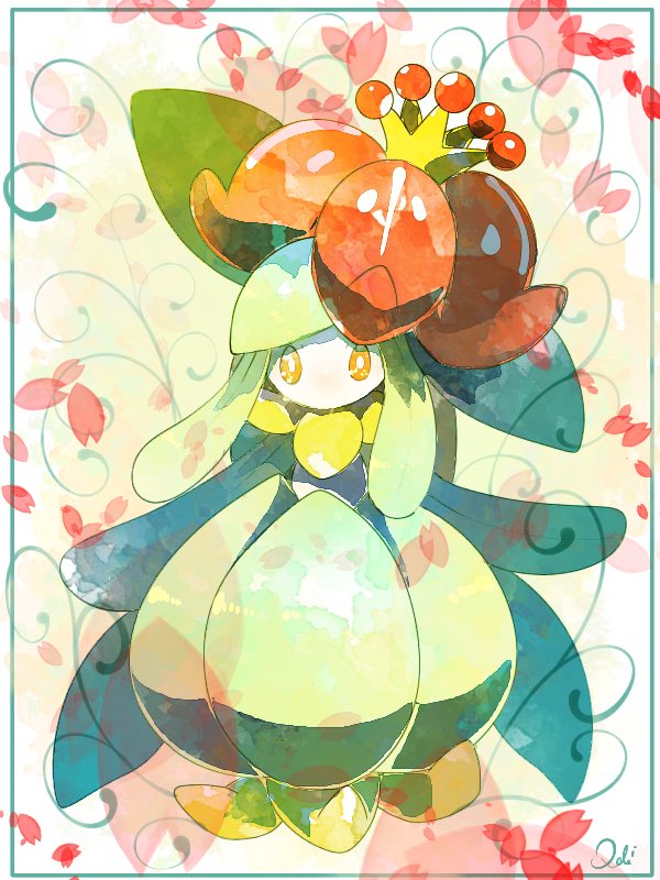 solo pokemon (creature) no mouth flower full body petals green hair  illustration images