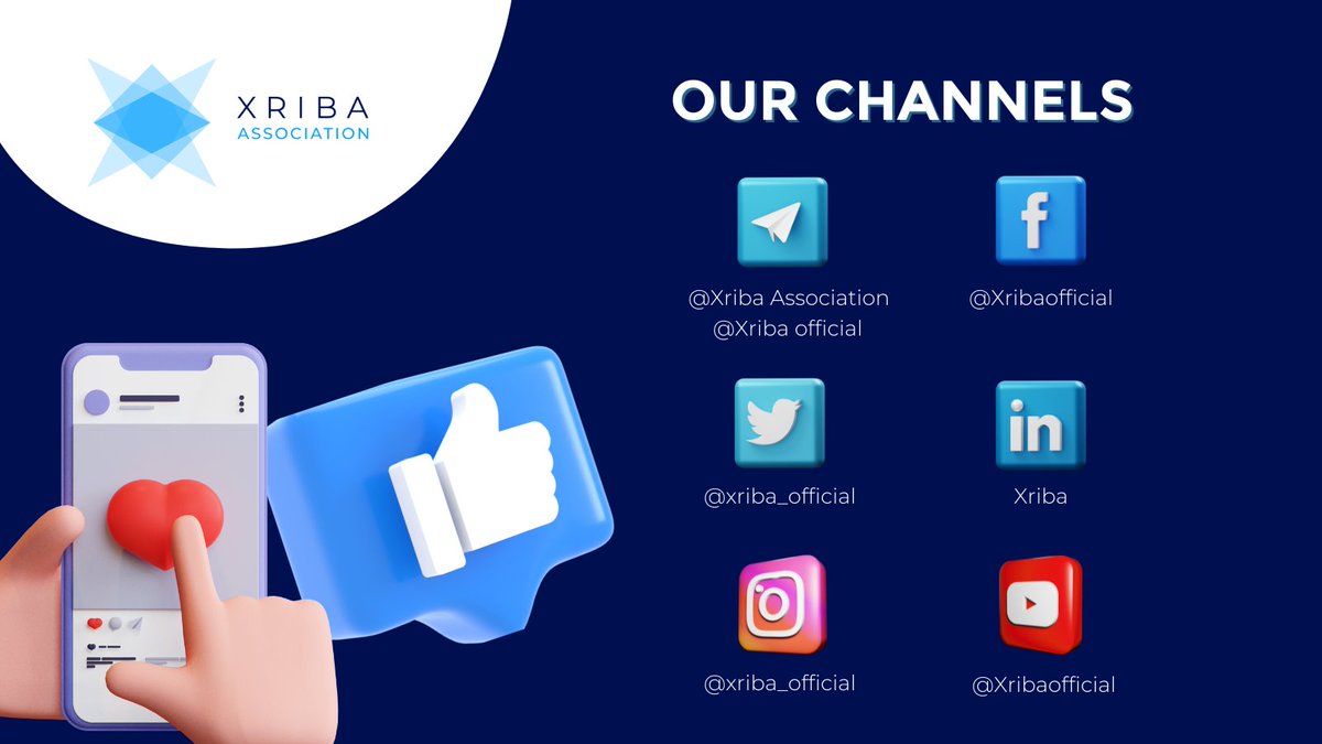 🔹Discover all the channels to follow us!🔹

Telegram Channel: t.me/xriba_associat…
Telegram Group: t.me/xriba
Instagram: bit.ly/XRB_Instagram
Linkedin: bit.ly/XRB_Linkedin
Facebook: bit.ly/XRB_Facebook
Youtube: bit.ly/XRB_YouTube