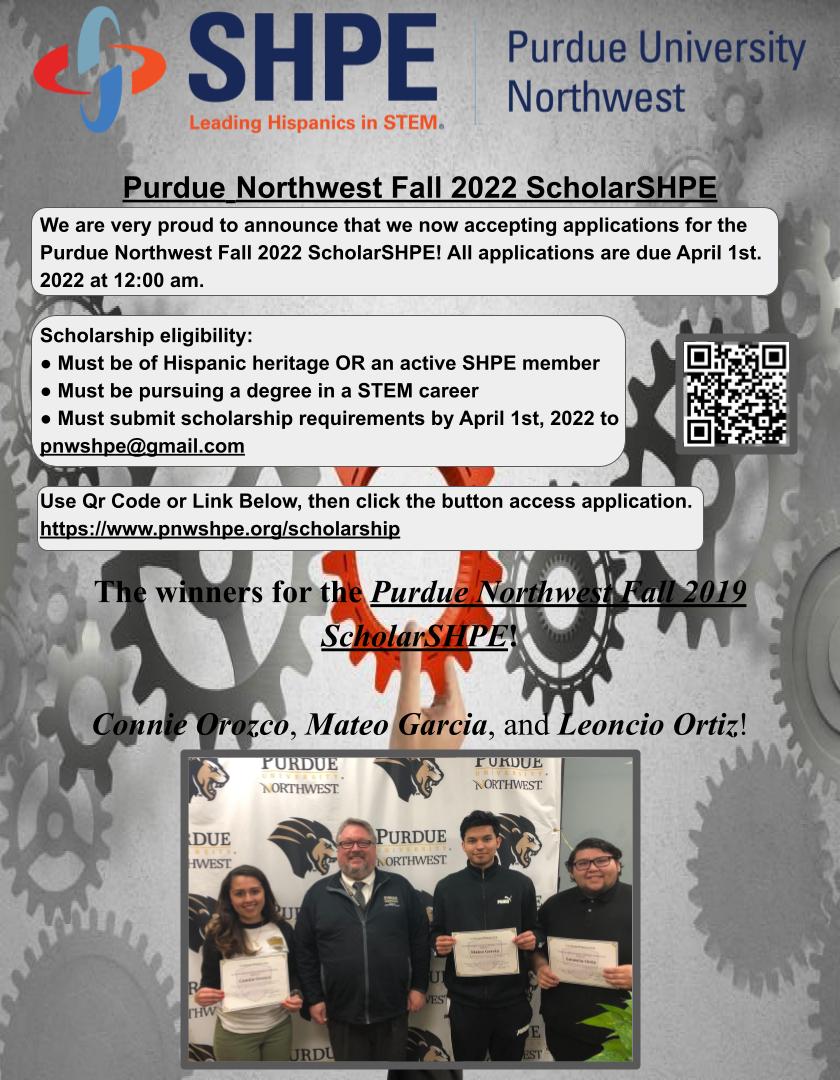 SHPE_PNW's tweet photo. Our internal PNW ScholarSHPE is back!!!!
You can find the SholarSHPE form on our website. If you are not yet a member of SHPE, feel free to contact me.

To access the link for the Scholarship: Click on the button on the website to get the PDF form.
(https://t.co/h1fYv8usAW)
#shpe https://t.co/61eLLeb0Un