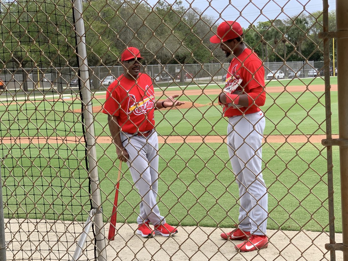 dgoold's tweet photo. Bernard Gilkey and Jordan Walker talk a little hitting, working together. #stlcards #stlminors https://t.co/TaPvrIWhkj