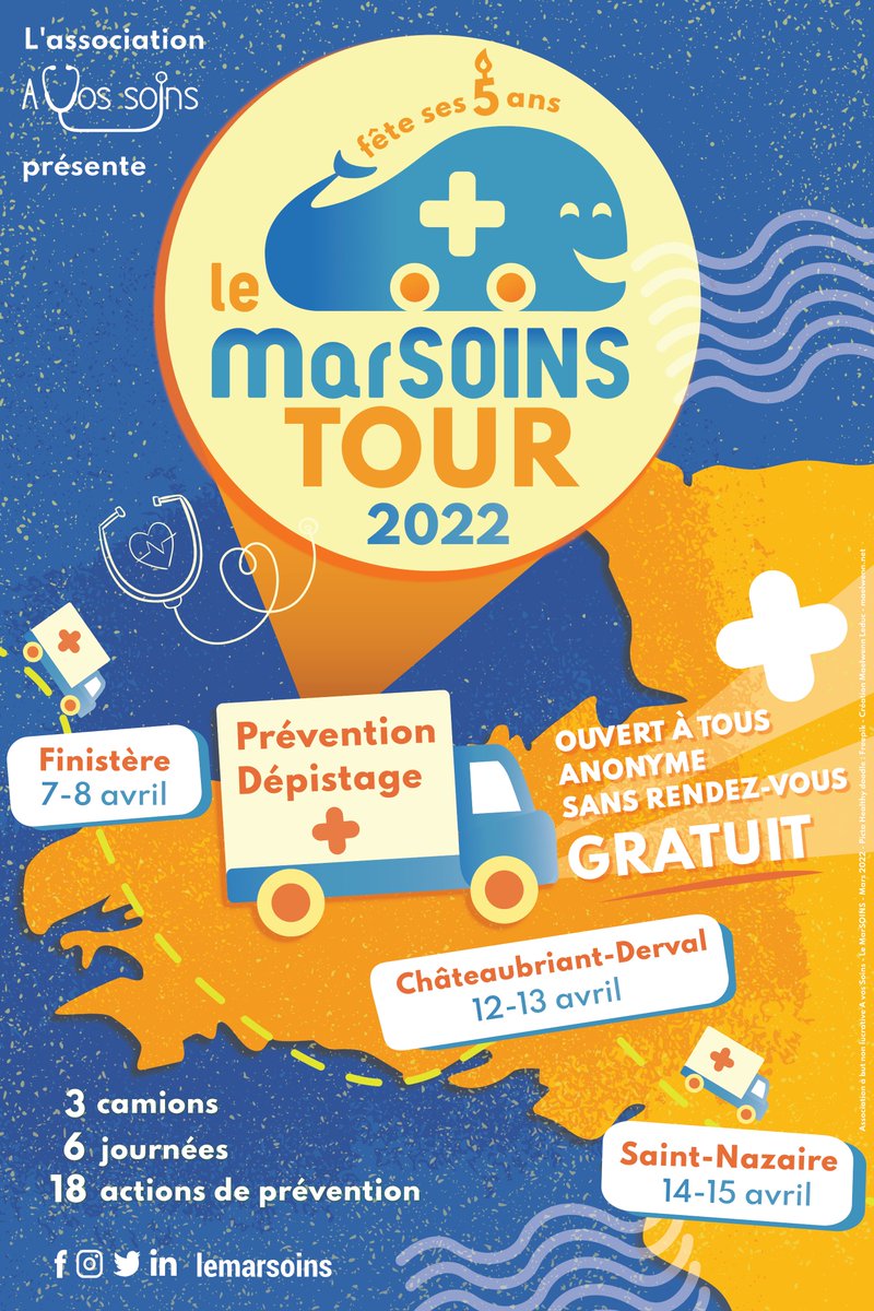 J-31 Retenez les dates!⌚🎉🥳
Pour fêter les 5 ans du 1er Le MarSOINS, Les 3 MarSOINS seront pendant 2 jours sur les routes Castelbriantaise!
2 journées pour des actions de prévention, des dépistages et de belles rencontres...

Restez à l'affut, on vous donne des news très vite!!